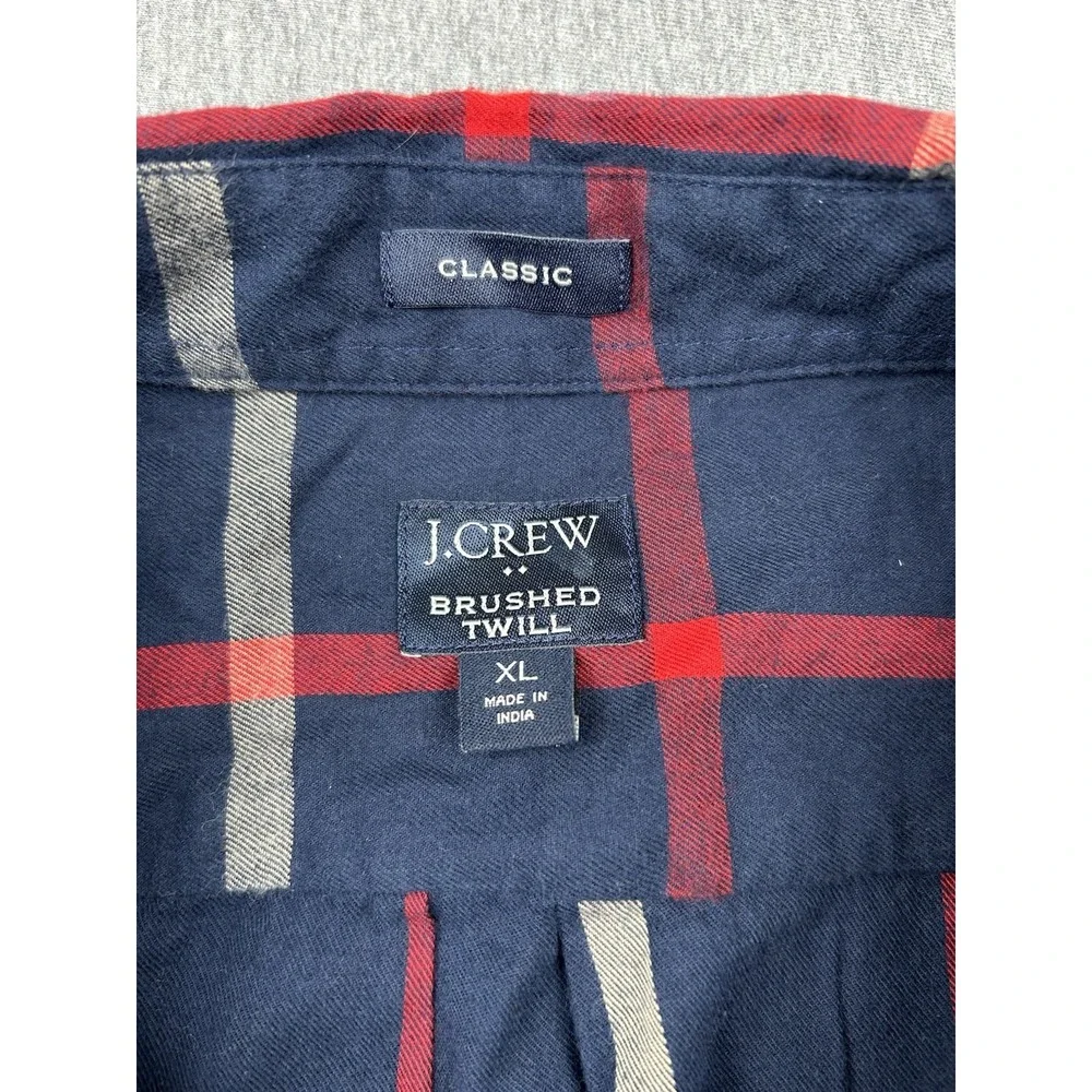 J Crew Brushed Twill Cotton Plaid Shirt Mens XL Blue Red Long Sleeve Button Down
